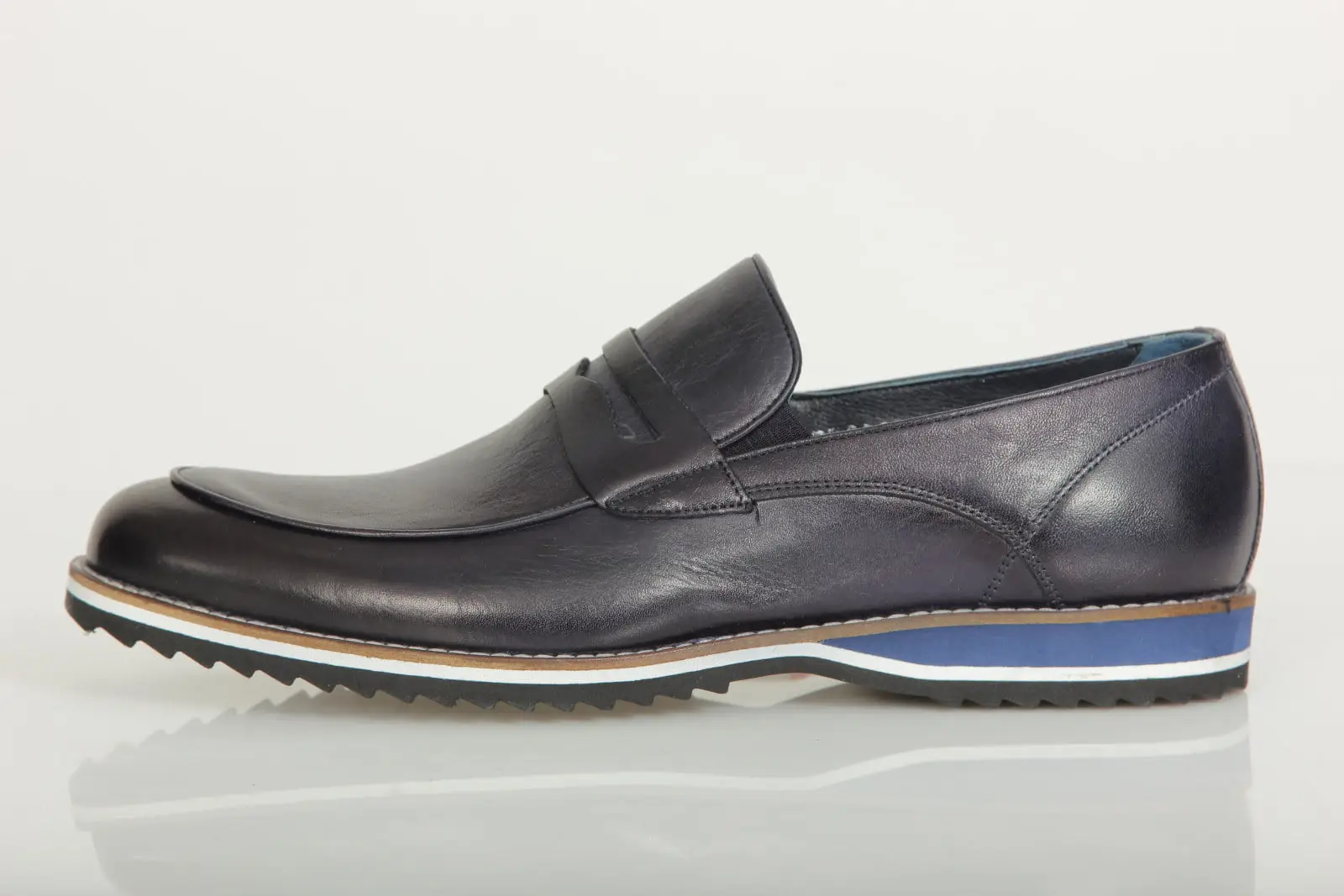 Ανδρικό Slip On Δερμάτινο Παπούτσι Penny Loafer Μπλε 152001