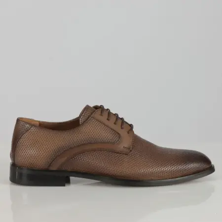 Ανδρικά Δερμάτινα Παπούτσια Derby Diamond Pattern Καφέ J910-12