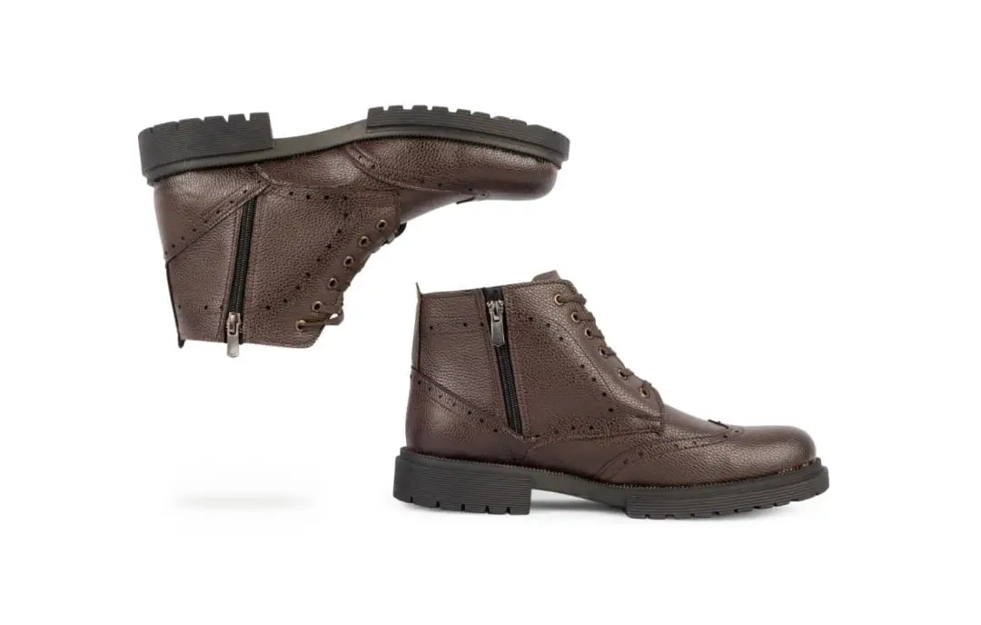 Ανδρικό Chelsea Μποτάκι Brogue Δερμάτινο Καφέ 2383