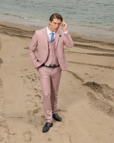 Ανδρικό Slim Fit Κοστούμι Artisti Italiani Με Γιλέκο SS-89.Pink