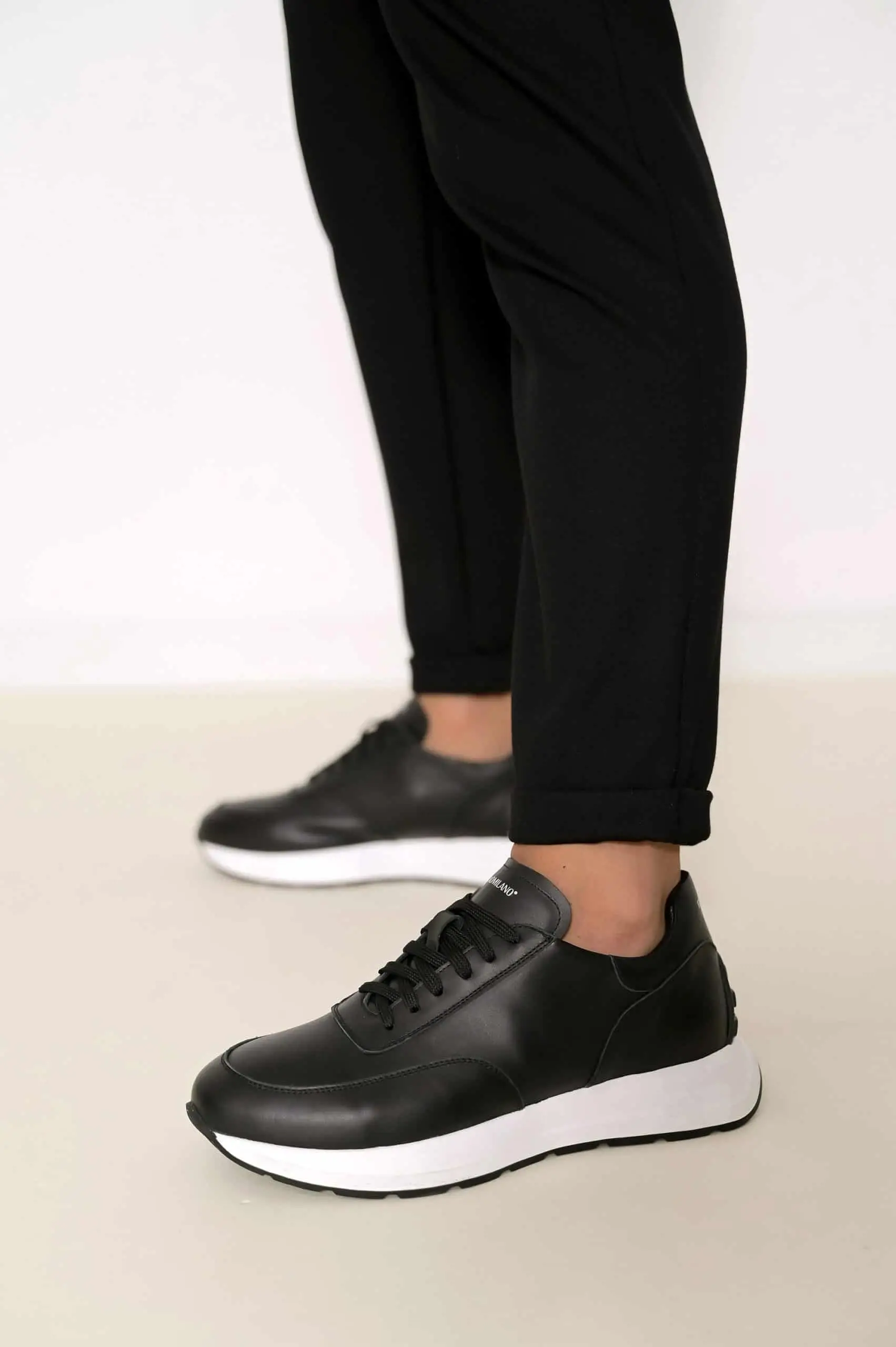 Ανδρικά Δερμάτινα Μαύρα Oxford Sneakers Mε Λευκή Σόλα 2329