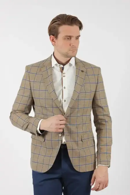 Σακάκι Senso Diverso Μπεζ Καρό Modern Fit 117-03