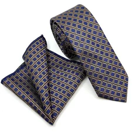 Σετ Ανδρικής Γραβάτας Καρό Micro Με Μαντιλάκι L-050-169