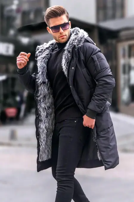 Ανδρικό Μακρύ Μπουφάν Με Γούνα Και Κουκούλα Wolfs By Madmext 1067