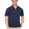 Smiling man in a navy polo shirt and beige pants standing against a white background, facing the camera.