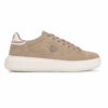 Beige suede Nautica sneaker with perforated heel panel and thick off-white midsole, side logo visible.