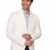 Smiling man in a light beige blazer and light blue shirt, hands clasped in front against a white background.