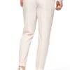 Back view of a person wearing cream chinos, a light striped shirt, and white sneakers.